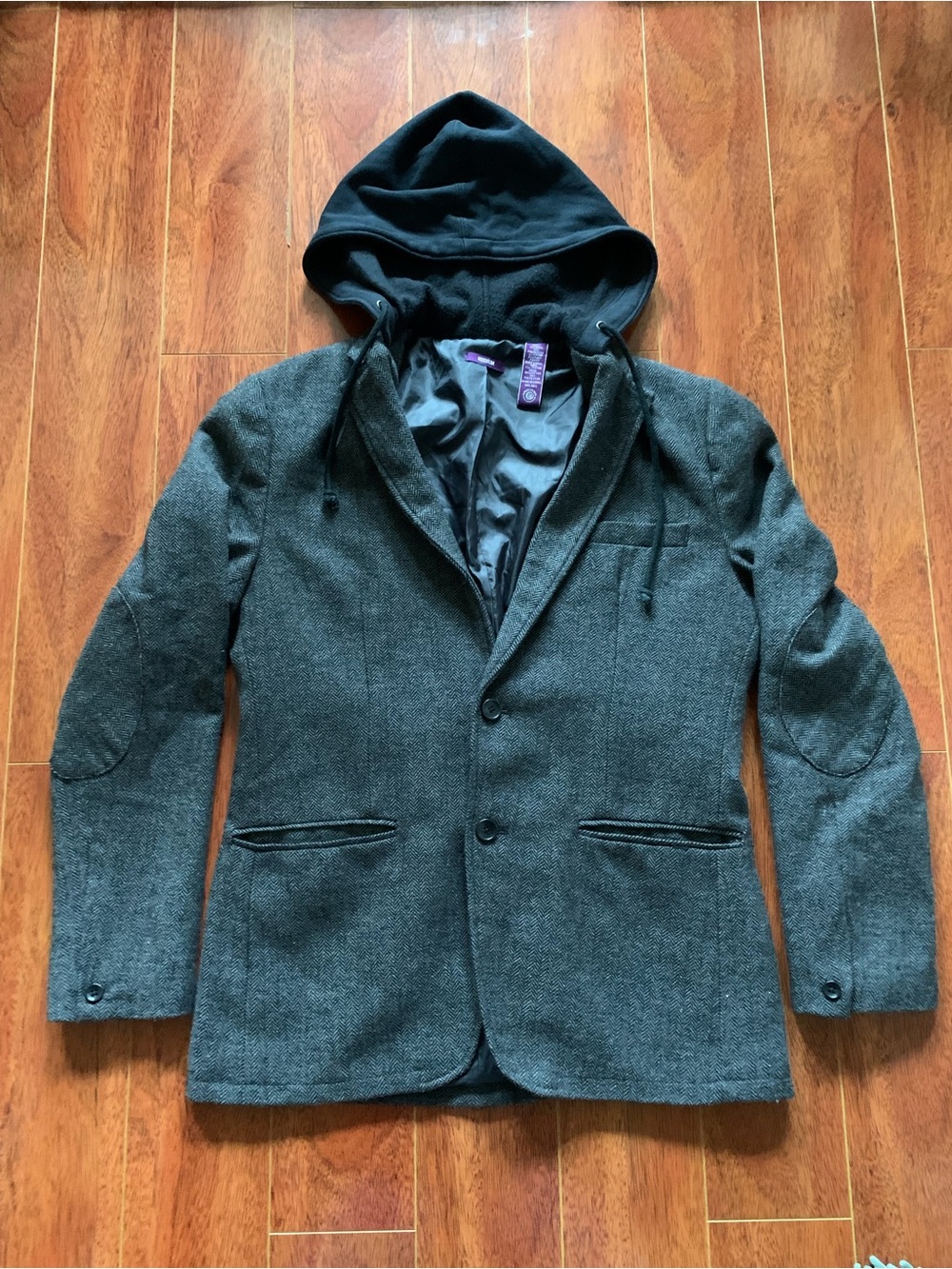American Rag Gray Wool-Blend Hooded Blazer Jacket